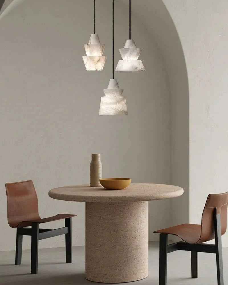 LightsStory Series Geometric Pendant Light | Stacked Conical Natural Alabaster Stone, Natural Stone finish for Dining tables, kitchen islands, and entryways Modern Pendant lamp