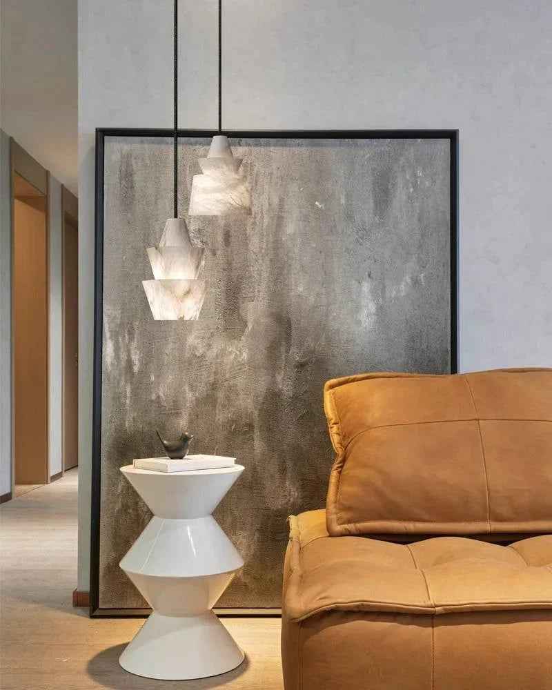 LightsStory Series Geometric Pendant Light | Stacked Conical Natural Alabaster Stone, Natural Stone finish for Dining tables, kitchen islands, and entryways Modern Pendant lamp