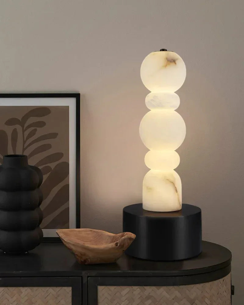 LightsStory Series Geometric Table Lamp | 5-Tier Hand-stacked White Alabaster and Black Marble Base, Natural Stone finish for Living rooms and bedrooms Modern Designer Floor Lamp