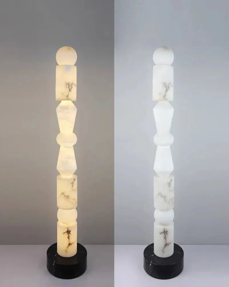 LightsStory Series Geometric Table Lamp | 5-Tier Hand-stacked White Alabaster and Black Marble Base, Natural Stone finish for Living rooms and bedrooms Modern Designer Floor Lamp