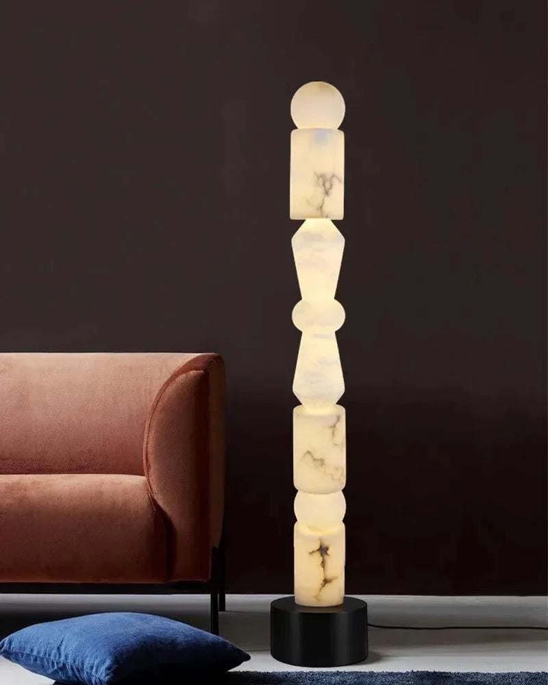 LightsStory Series Geometric Table Lamp | 5-Tier Hand-stacked White Alabaster and Black Marble Base, Natural Stone finish for Living rooms and bedrooms Modern Designer Floor Lamp