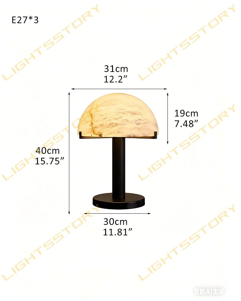 LightsStory Series Geometric Table Lamp | Dome Alabaster Shade Hand-carved natural alabaster with metal base, Burnished Brass or Black finish for Home offices, bedside tables, and workspaces D31*H40CM D12.2"*H15.75" Black Modern Table lamp
