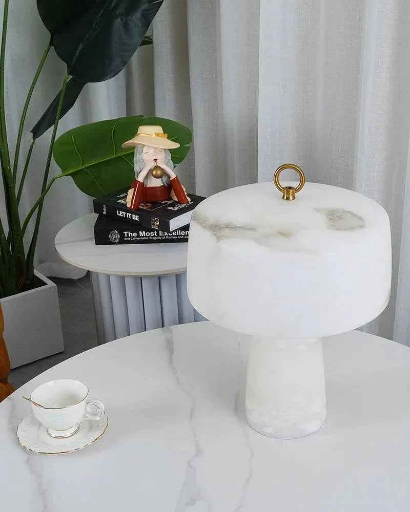 LightsStory Series Geometric Table Lamp | Round Alabaster Shade Handcrafted Natural Alabaster Stone, Polished Copper for Bedside Tables and Sideboards Table lamp