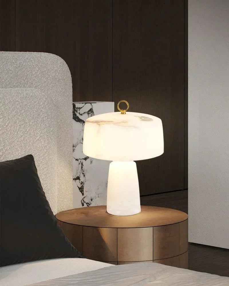 LightsStory Series Geometric Table Lamp | Round Alabaster Shade Handcrafted Natural Alabaster Stone, Polished Copper for Bedside Tables and Sideboards Table lamp