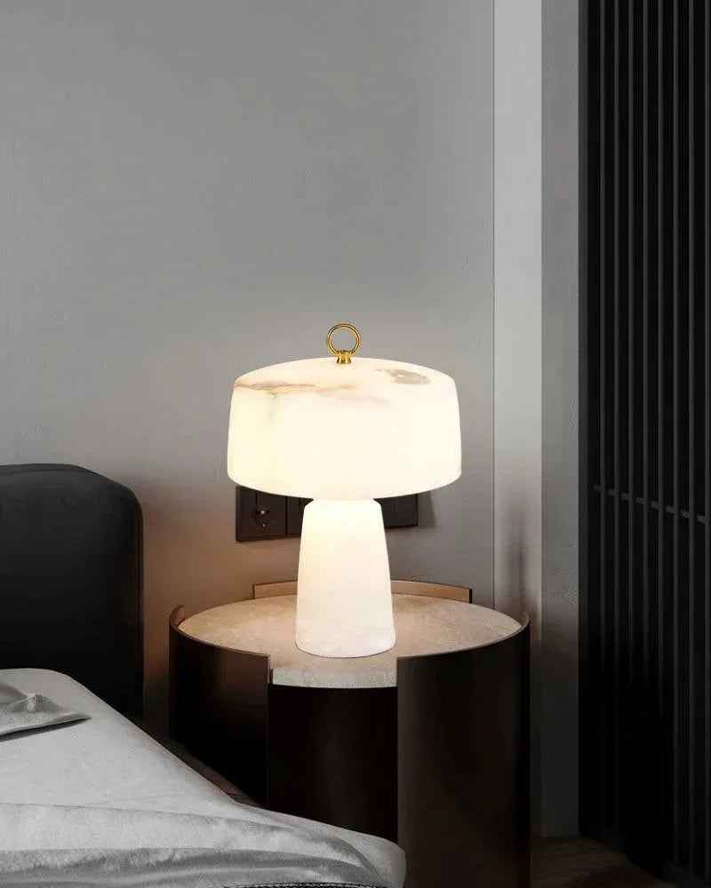 LightsStory Series Geometric Table Lamp | Round Alabaster Shade Handcrafted Natural Alabaster Stone, Polished Copper for Bedside Tables and Sideboards Table lamp