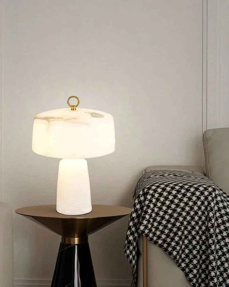 LightsStory Series Geometric Table Lamp | Round Alabaster Shade Handcrafted Natural Alabaster Stone, Polished Copper for Bedside Tables and Sideboards Table lamp