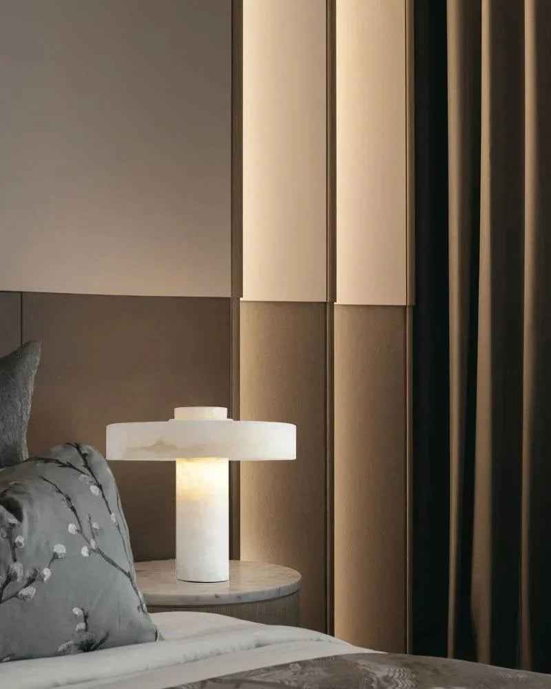 LightsStory Series Geometric Table Lamp | Round Alabaster Shade Natural Alabaster Marble and Polished Copper, Polished Copper finish for Bedside Tables and Living Room Accents Vintage Simple Table Lamp