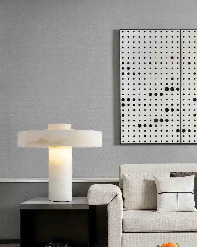 LightsStory Series Geometric Table Lamp | Round Alabaster Shade Natural Alabaster Marble and Polished Copper, Polished Copper finish for Bedside Tables and Living Room Accents Vintage Simple Table Lamp