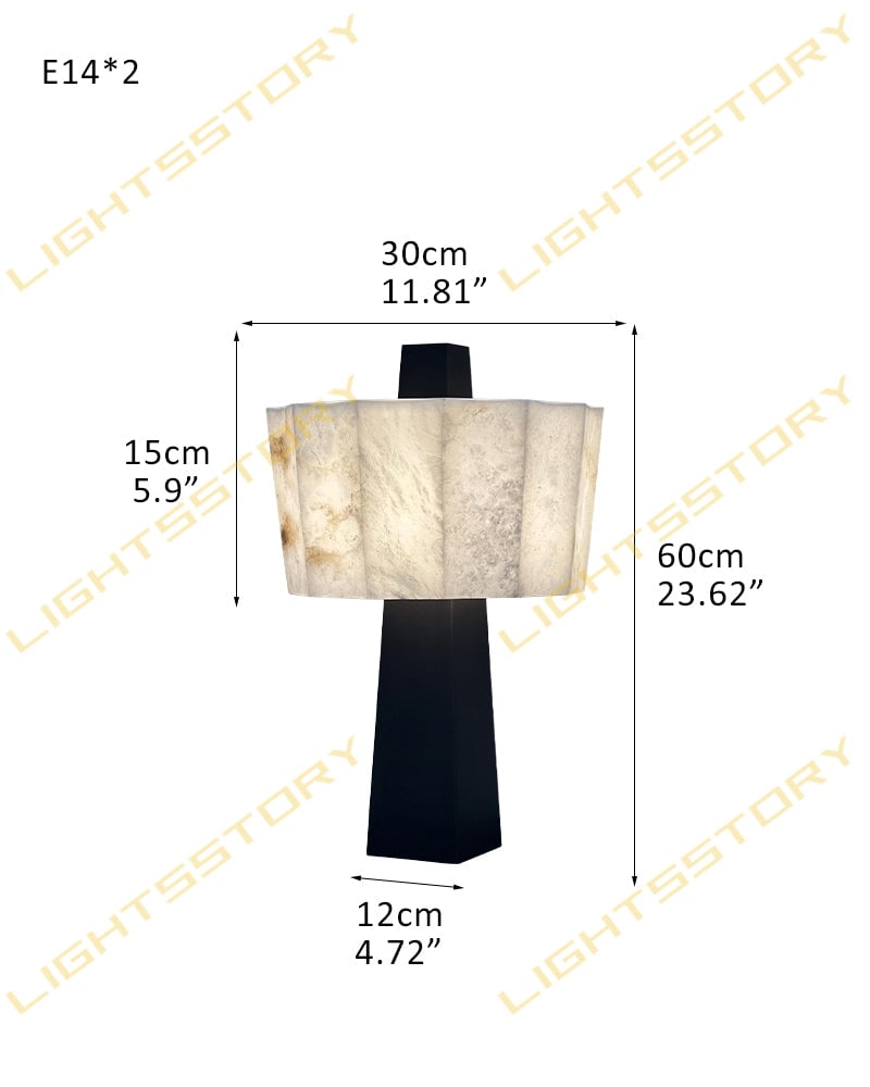 LightsStory Series Geometric Table Lamp | Sculptural Minimalism Hand-carved Spanish Nature Alabaster, Black Stainless Steel finish for Bedside Tables and Living Room Accents D30*H60CM D11.81"*H23.63" White + Black Modern Table lamp