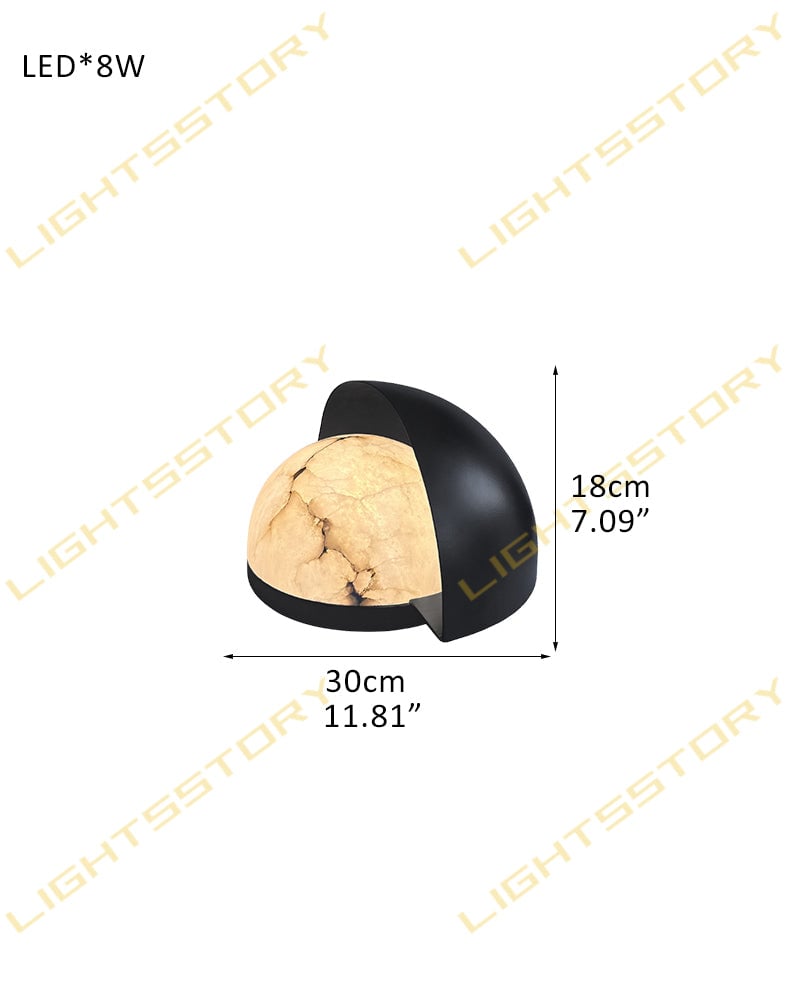 LightsStory Series Alabaster Dome Geometric Table Lamp. Hand-Carved Natural Alabaster Sphere. Matte Black metal finish for Side Tables, Mantels, or Nightstands D30*H18CM D11.81"*H7.09" Black Modern Table lamp