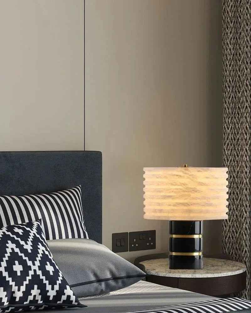 LightsStory Series Geometric Table Lamp | Symmetrical Cloud Stone Hand-Carved Cloud Stone Alabaster, Rustic-Modern Matte Finish for Nightstands, Shelves, and Consoles Vintage Simple Table Lamp