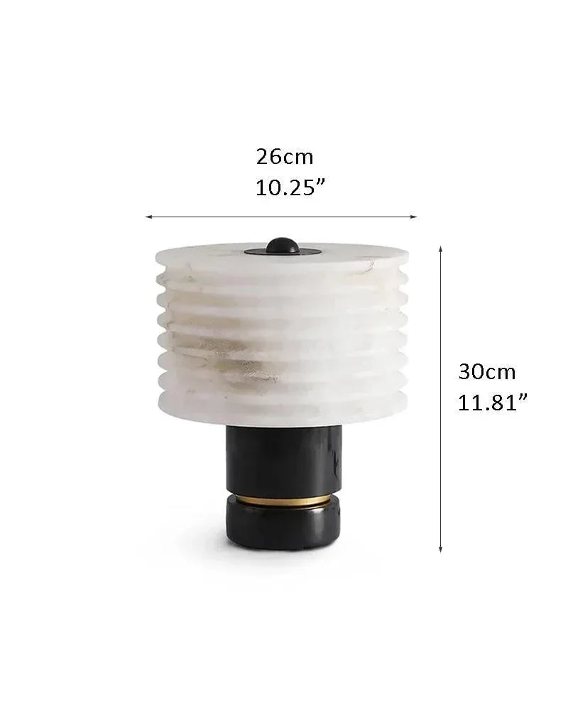 LightsStory Series Geometric Table Lamp | Symmetrical Cloud Stone Hand-Carved Cloud Stone Alabaster, Rustic-Modern Matte Finish for Nightstands, Shelves, and Consoles A-D26*H30CM D10.24*H11.81" White + Black Vintage Simple Table Lamp