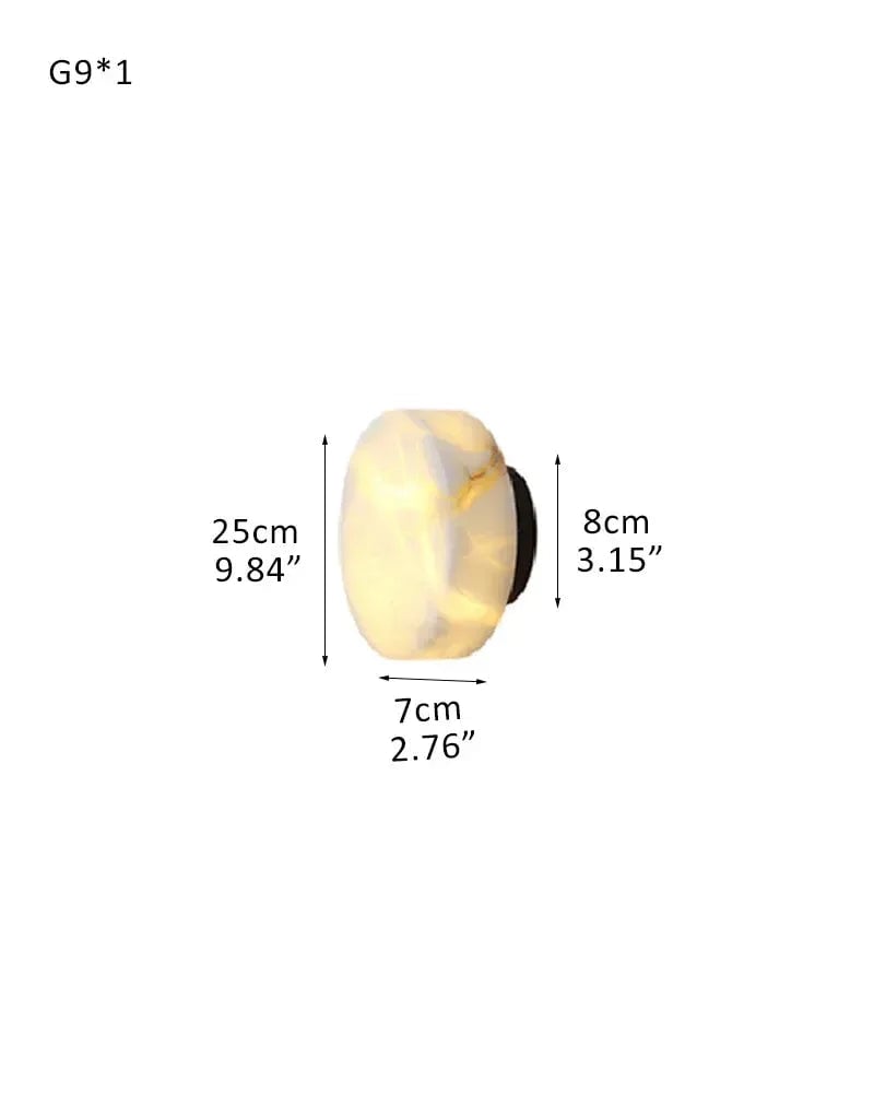 LightsStory Series Geometric Wall Light | Round Natural marble and snowflake gypsum, Lacquered Black finish for Staircases and Corridors D25*H7CM D10"*H3" Black + White Modern Art Design Wall Lamp