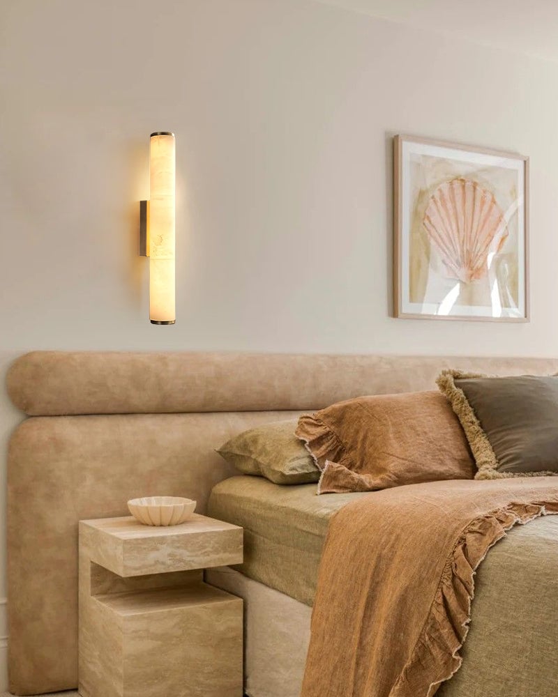 LightsStory Series Geometric Wall Sconce | Cylindrical Dual-Lighting Natural Marble and Polished Copper, Polished Copper finish for Hallways, Bedside Accents, and Living Areas Flush Mounted Wall Sconce Lamp