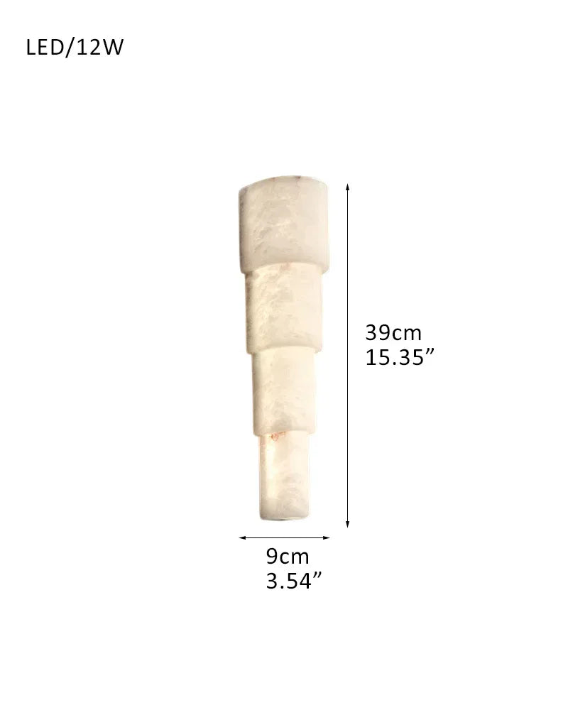 LightsStory Series Geometric Wall Sconce | Cylindrical Stone Hand-finished natural white alabaster stone and solid metal, Polished metal finish for Bedrooms, hallways, and dining spaces D9*H39CM D3.54"*H15.35" White + Brass Plate Modern Art Design Wall Lamp