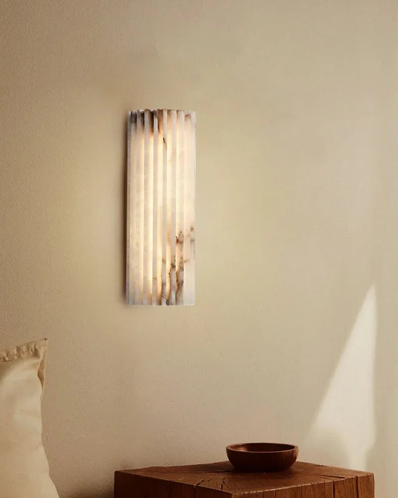 LightsStory Series Geometric Wall Sconce | Flush-mount Hand-carved Spanish Alabaster and Aged Brass, Aged Brass finish for hallways, bedrooms, and accent walls Brass Aged Wall Sconces
