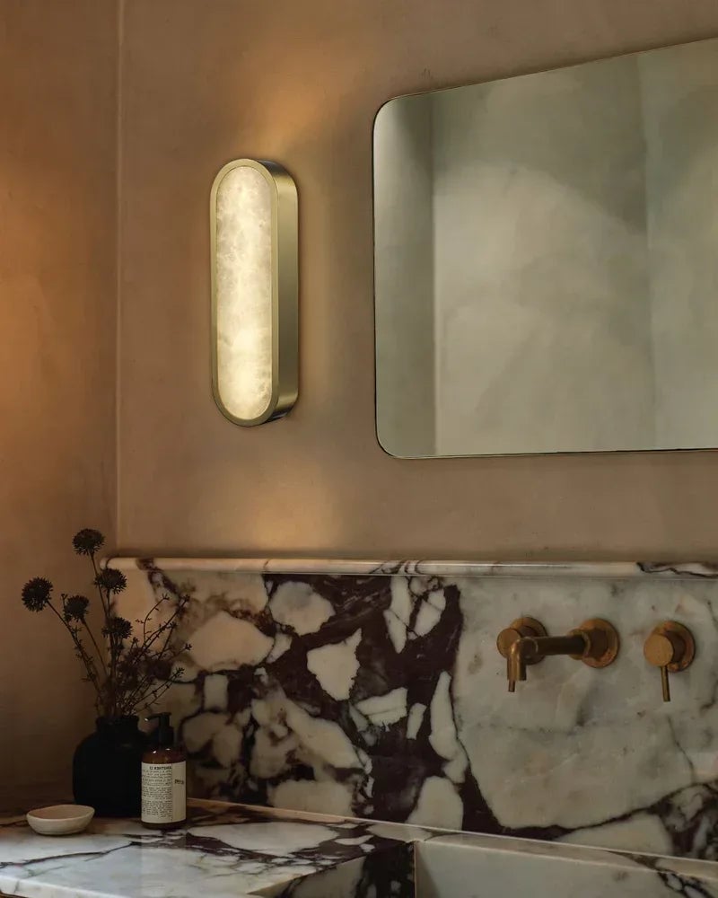 LightsStory Series Geometric Wall Sconce | Geometric Natural Alabaster and Durable Iron, Brass and Black Metalwork for Dining Rooms, Bedrooms, and Living Areas Modern Art Design Wall Lamp