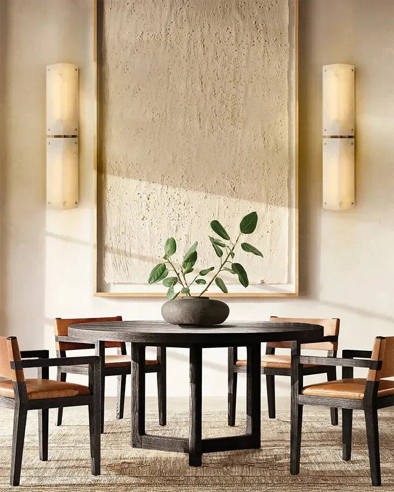 LightsStory Series Geometric Wall Sconce | Hand-Carved Alabaster Hand-Carved Natural Alabaster and Durable Brass, Premium Black and Brass finish for Modern Living Rooms and Hallways Flush Mounted Wall Sconce Lamp