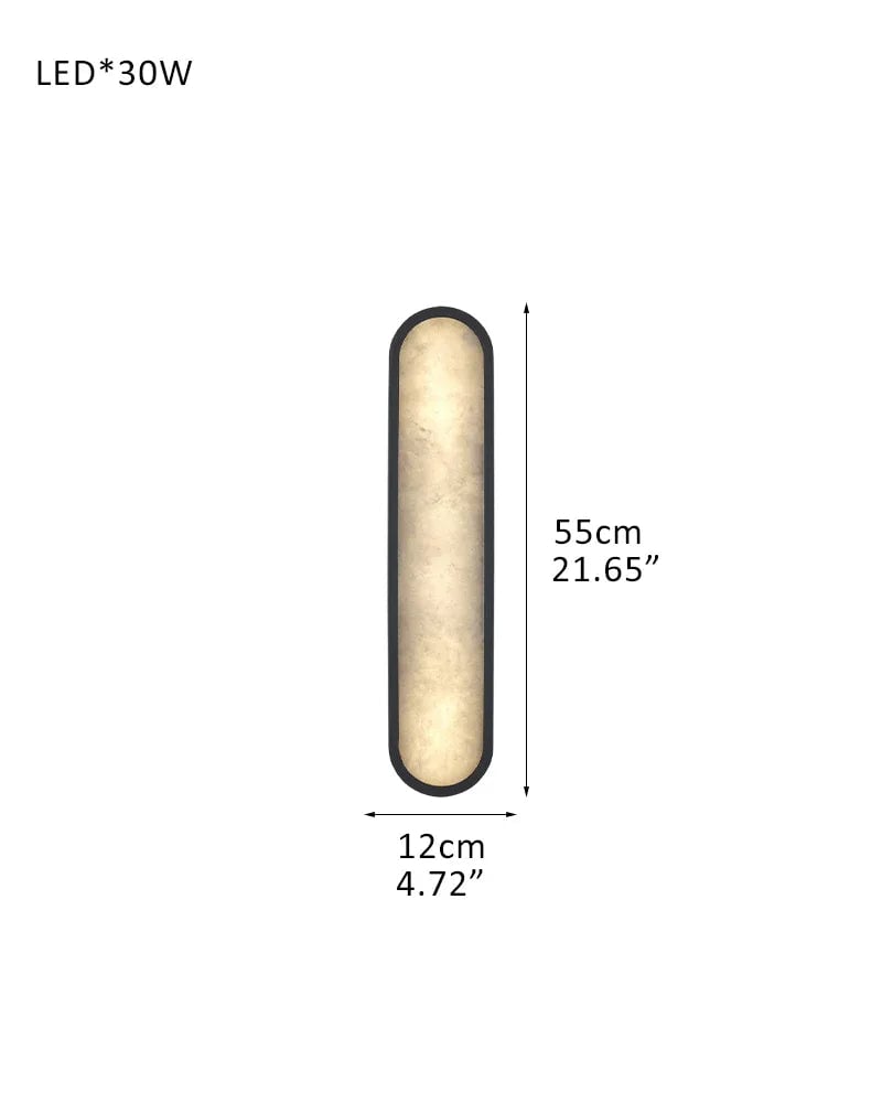 LightsStory Series Geometric Wall Sconce | Long Oval Natural Alabaster shade with durable iron framework, Black Brass finish for Dining rooms, bedrooms, and living areas D12*H55CM D4.72"*H21.65" Black Modern Art Design Wall Lamp
