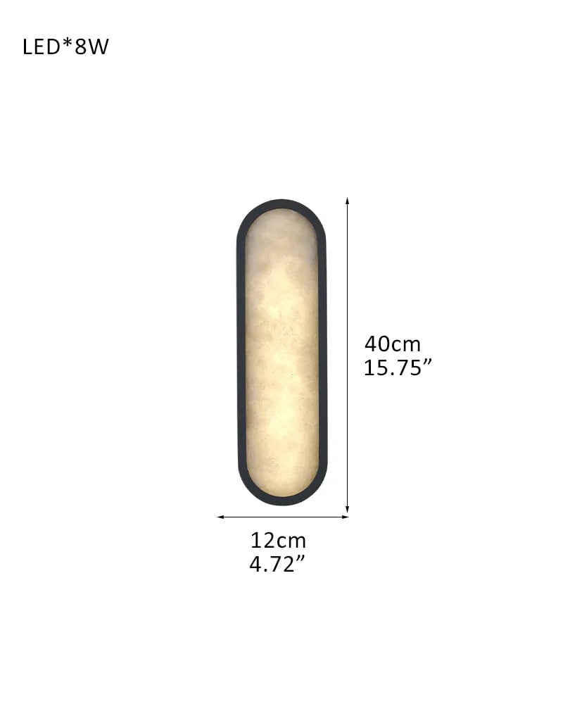 LightsStory Series Geometric Wall Sconce | Long Oval Natural Alabaster shade with durable iron framework, Black Brass finish for Dining rooms, bedrooms, and living areas D12*H40CM D4.72"*H15.75" Black Modern Art Design Wall Lamp