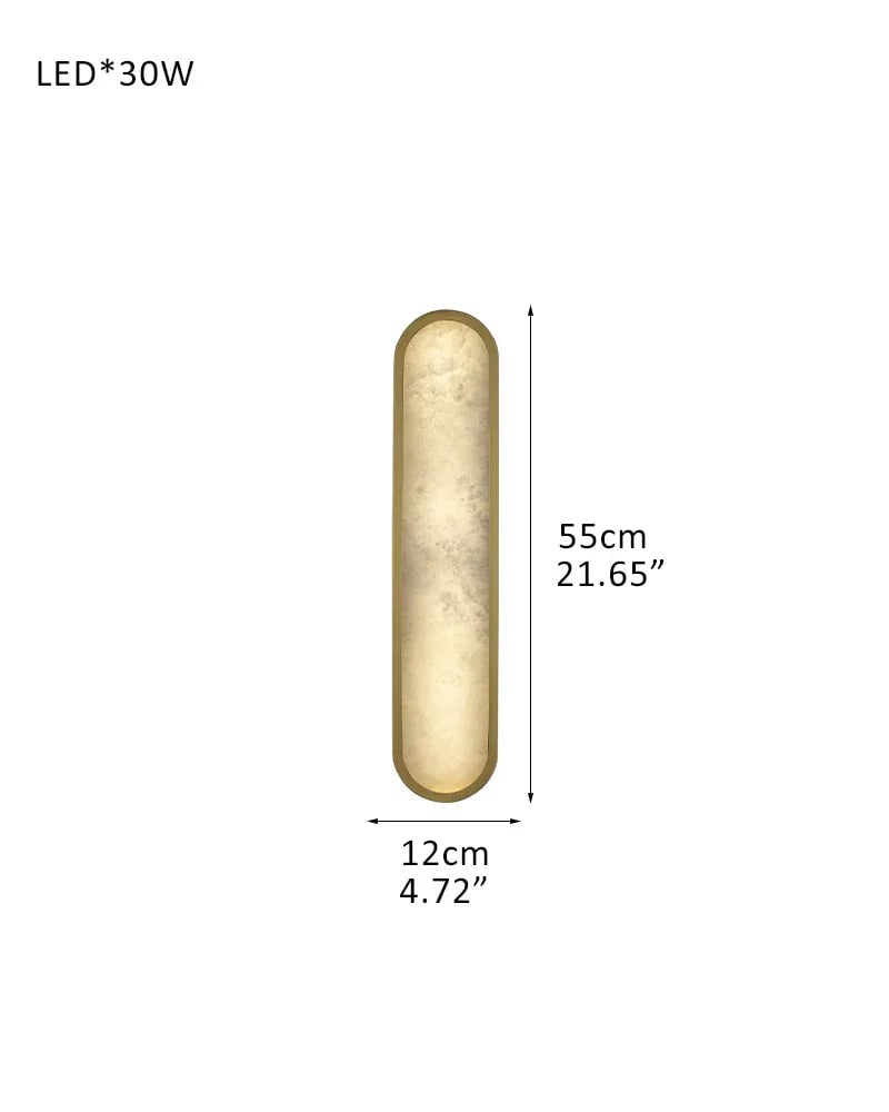 LightsStory Series Geometric Wall Sconce | Long Oval Natural Alabaster shade with durable iron framework, Black Brass finish for Dining rooms, bedrooms, and living areas D12*H55CM D4.72"*H21.65" Brass Modern Art Design Wall Lamp