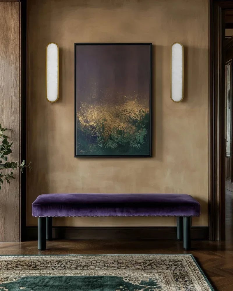 LightsStory Series Geometric Wall Sconce | Long Oval Natural Alabaster shade with durable iron framework, Black Brass finish for Dining rooms, bedrooms, and living areas Modern Art Design Wall Lamp