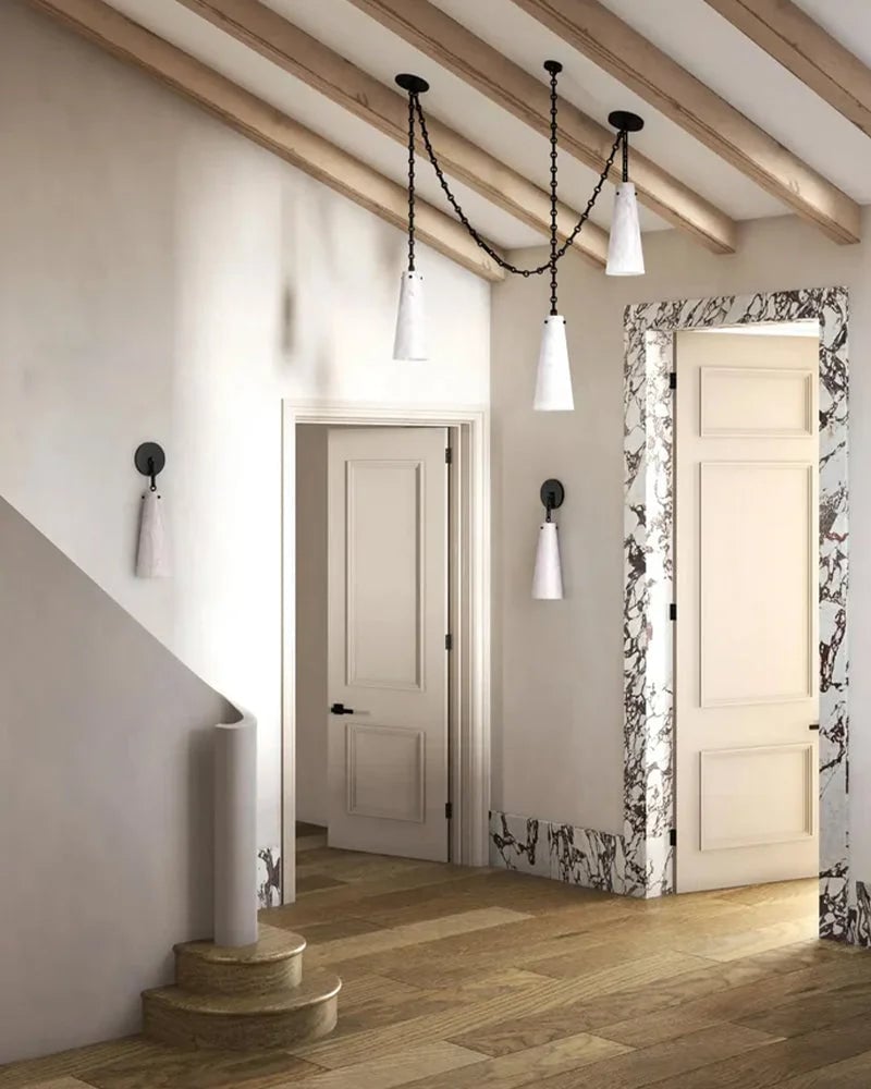 LightsStory Series Geometric Wall Sconce | Minimalist Genuine Alabaster and Brass Metal, Premium Brass and Black finish for Bedrooms, Hallways, and Staircases Vintage Simple Pendant Lamp