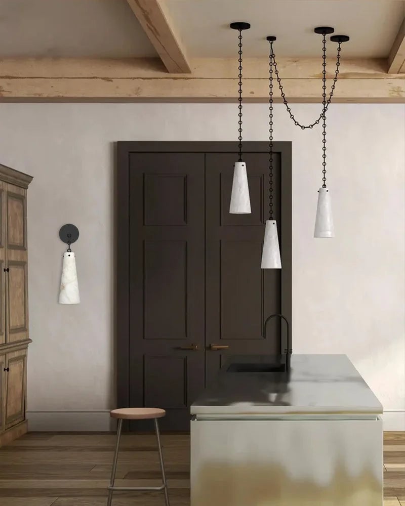 LightsStory Series Geometric Wall Sconce | Minimalist Genuine Alabaster and Brass Metal, Premium Brass and Black finish for Bedrooms, Hallways, and Staircases Vintage Simple Pendant Lamp