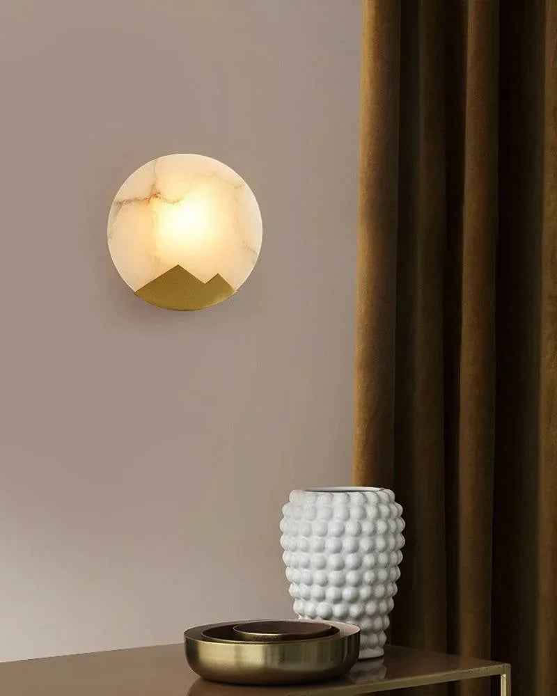 LightsStory Series Geometric Wall Sconce | Mountain-shaped Frame Alabaster marble and brushed brass, Brushed Brass finish for living rooms, bedrooms, hallways, or dining spaces Flush Mounted Wall Sconce Lamp