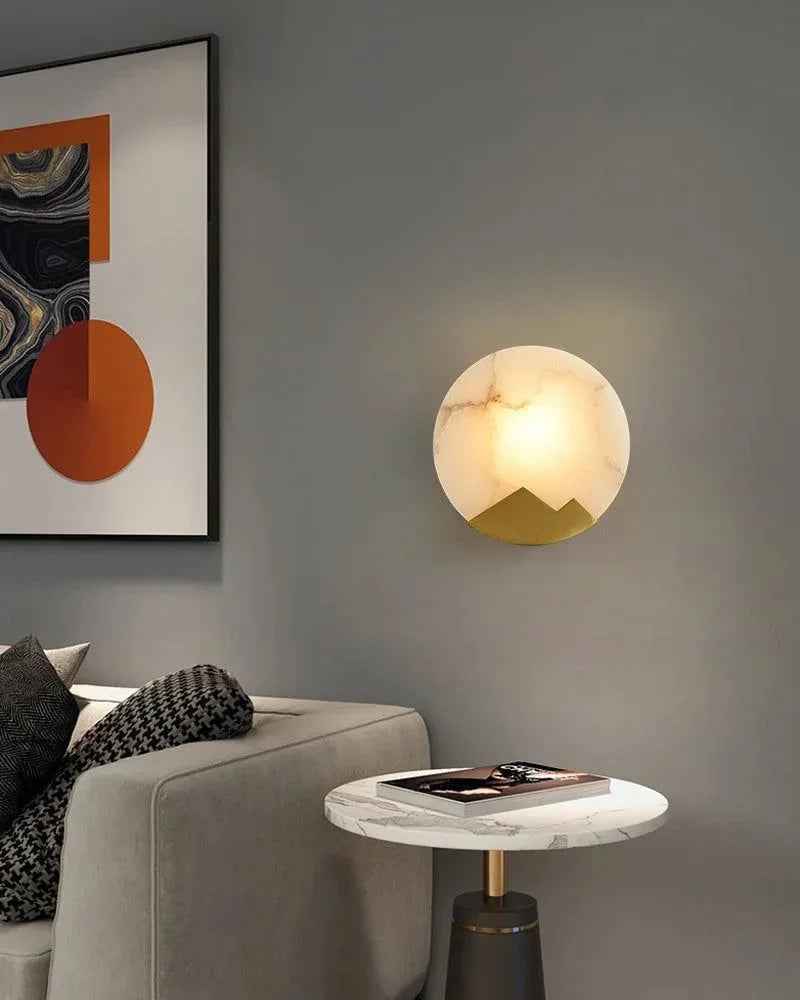 LightsStory Series Geometric Wall Sconce | Mountain-shaped Frame Alabaster marble and brushed brass, Brushed Brass finish for living rooms, bedrooms, hallways, or dining spaces Flush Mounted Wall Sconce Lamp