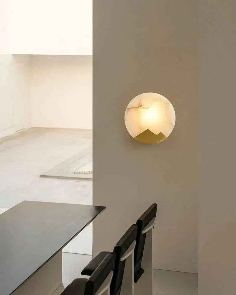 LightsStory Series Geometric Wall Sconce | Mountain-shaped Frame Alabaster marble and brushed brass, Brushed Brass finish for living rooms, bedrooms, hallways, or dining spaces Flush Mounted Wall Sconce Lamp