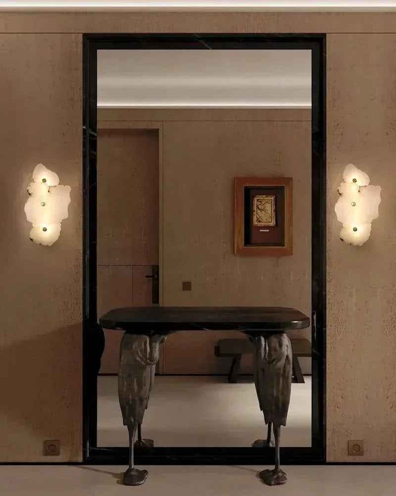 LightsStory Series Geometric Wall Sconce | Multi-head Sculptural Natural White Marble with Polished Brass and Gold Accents, Polished Brass for Modern Living Rooms and Hallways Modern Art Design Wall Lamp