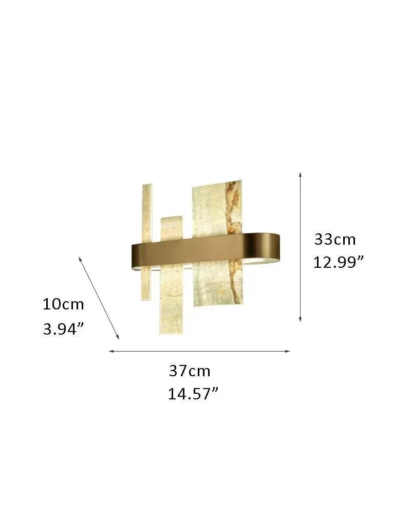LightsStory Series Geometric Wall Sconce | Natural Marble Slice Natural marble slices with sleek copper and stainless steel frame, Copper and Stainless Steel finish for Dining rooms, foyers, or bedrooms L37*W10*H33cm L14.57*W3.94*H12.99" White + Brass Flush Mounted Wall Sconce Lamp