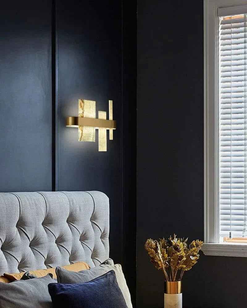 LightsStory Series Geometric Wall Sconce | Natural Marble Slice Natural marble slices with sleek copper and stainless steel frame, Copper and Stainless Steel finish for Dining rooms, foyers, or bedrooms Flush Mounted Wall Sconce Lamp