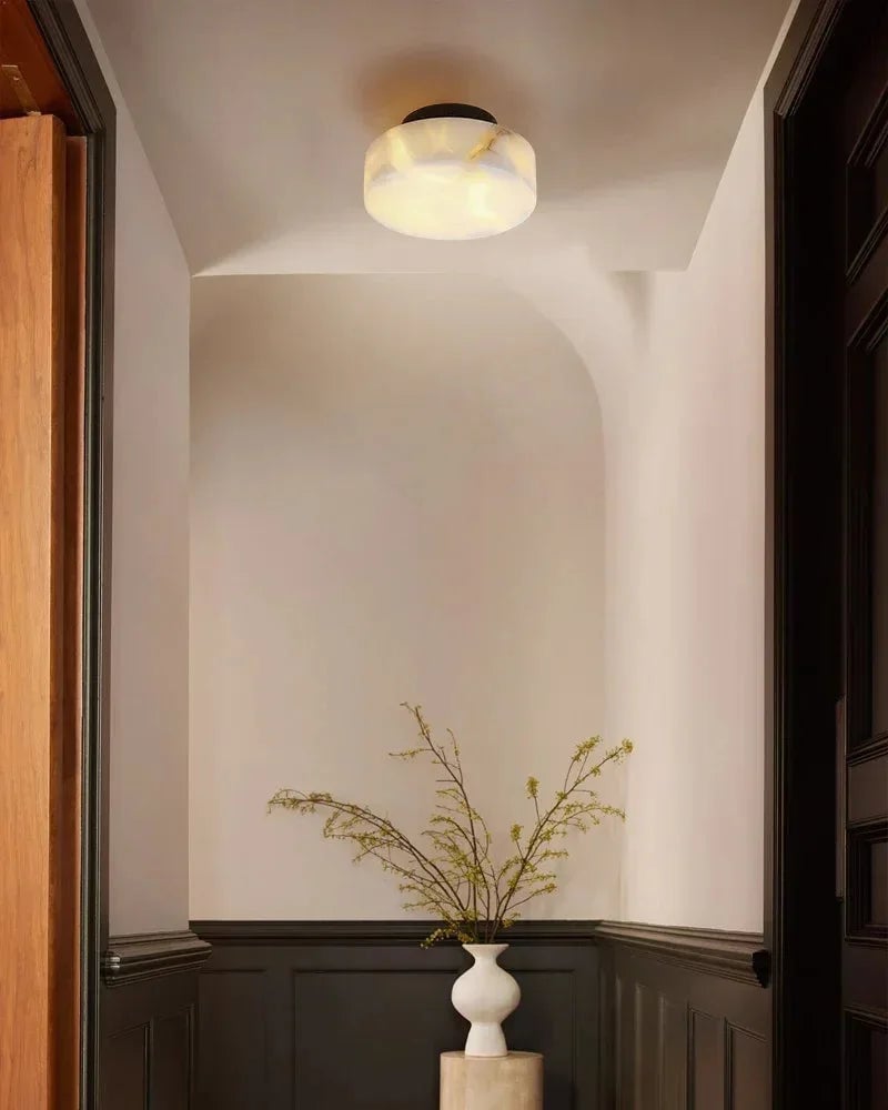 LightsStory Series Geometric Wall Sconce | Orb Natural Marble and Snowflake Gypsum, Premium Brass finish for Vanity Bathrooms and Living Rooms Modern Art Design Wall Lamp