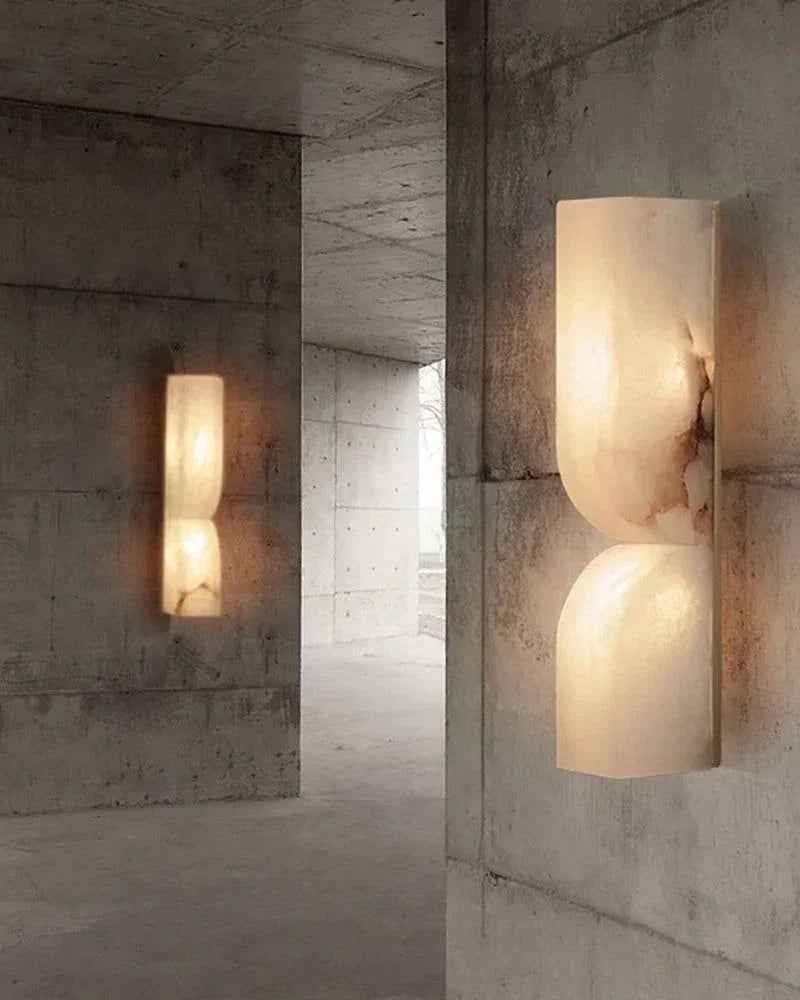 LightsStory Series Geometric Wall Sconce | Rectangular Hand-carved natural white alabaster stone, Natural stone texture for Modern and rustic interiors