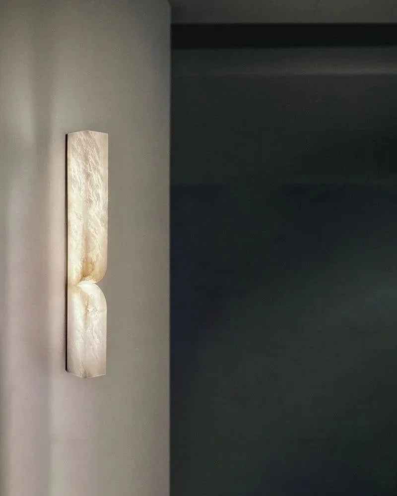 LightsStory Series Geometric Wall Sconce | Rectangular Hand-carved natural white alabaster stone, Natural stone texture for Modern and rustic interiors Flush Mounted Wall Sonce Lamp
