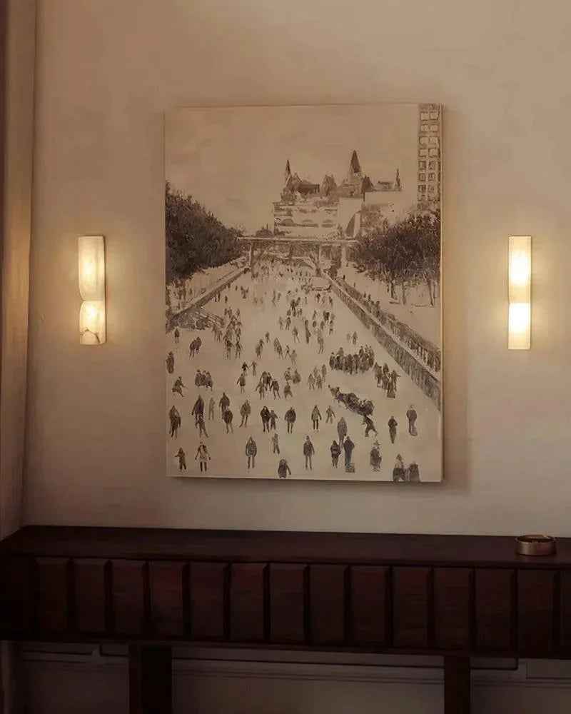 LightsStory Series Geometric Wall Sconce | Rectangular Hand-carved natural white alabaster stone, Natural stone texture for Modern and rustic interiors