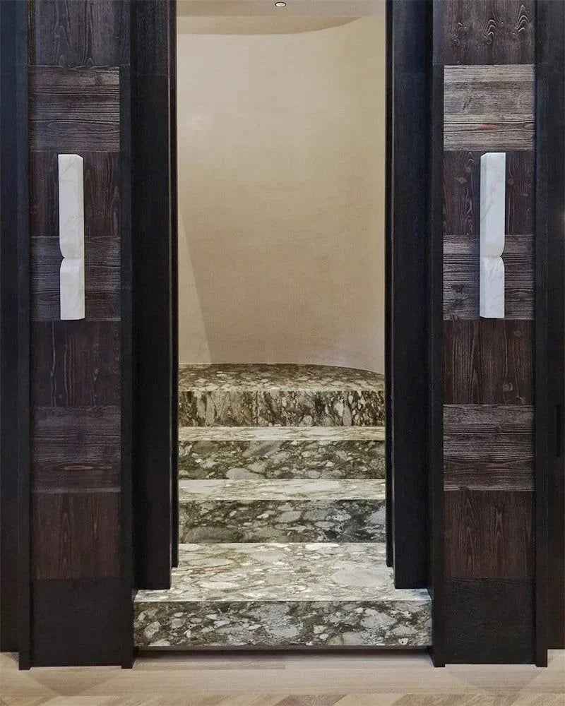 LightsStory Series Geometric Wall Sconce | Rectangular Hand-carved natural white alabaster stone, Natural stone texture for Modern and rustic interiors Flush Mounted Wall Sonce Lamp