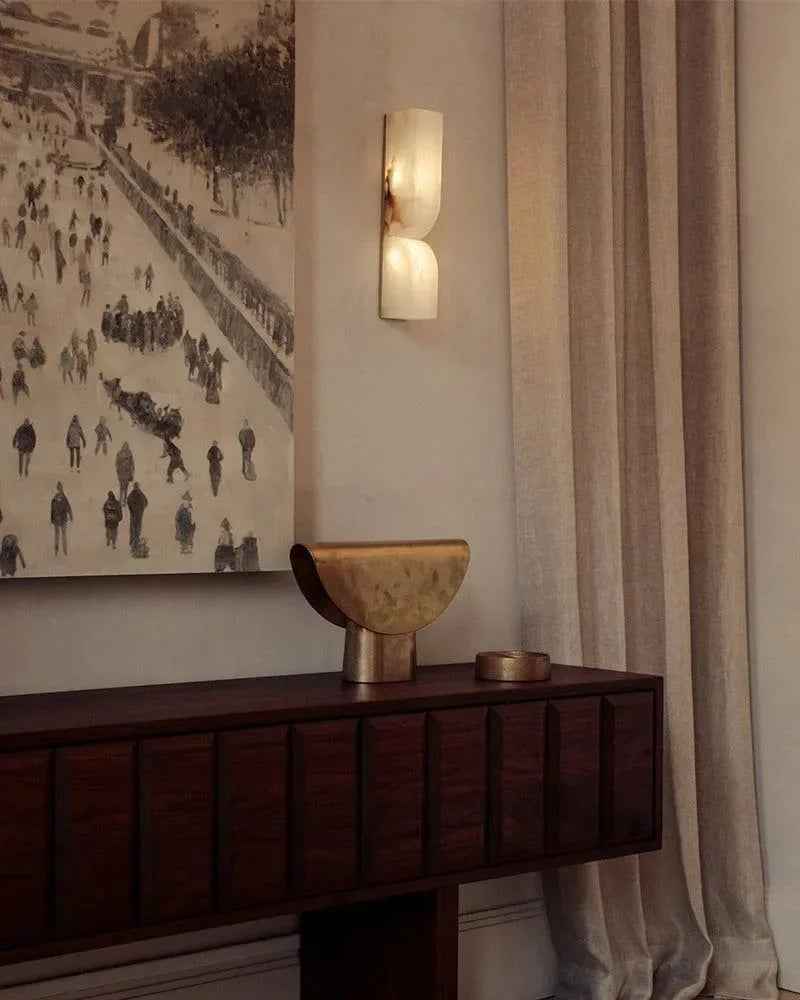 LightsStory Series Geometric Wall Sconce | Rectangular Hand-carved natural white alabaster stone, Natural stone texture for Modern and rustic interiors Flush Mounted Wall Sonce Lamp