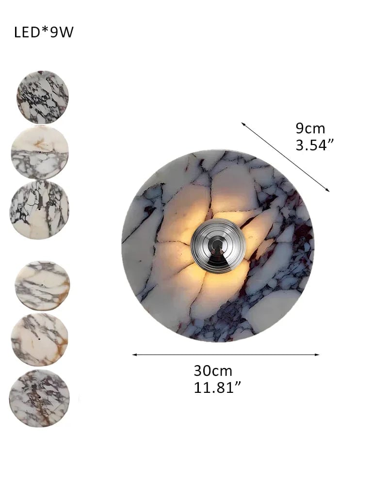 LightsStory Series Geometric Wall Sconce | Round Marble Pure Natural Marble with Iron, Iron finish for Bedrooms, bathrooms, hallways, and kitchen accents Plane-D30*H9CM D11.81"*H3.54" Silver Modern Art Design Wall Lamp