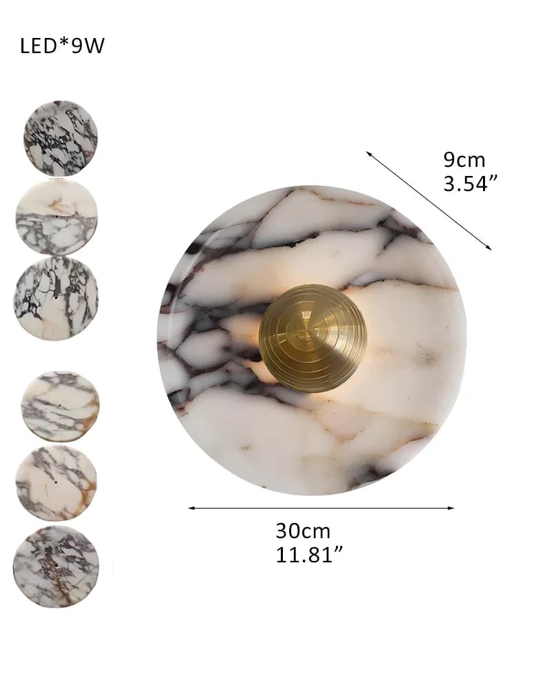 LightsStory Series Geometric Wall Sconce | Round Marble Pure Natural Marble with Iron, Iron finish for Bedrooms, bathrooms, hallways, and kitchen accents Bowl-D30*H9CM D11.81"*H3.54" Gold Modern Art Design Wall Lamp