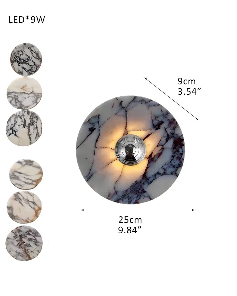 LightsStory Series Geometric Wall Sconce | Round Marble Pure Natural Marble with Iron, Iron finish for Bedrooms, bathrooms, hallways, and kitchen accents Plane-D25*H9CM D9.84"*H3.54" Silver Modern Art Design Wall Lamp
