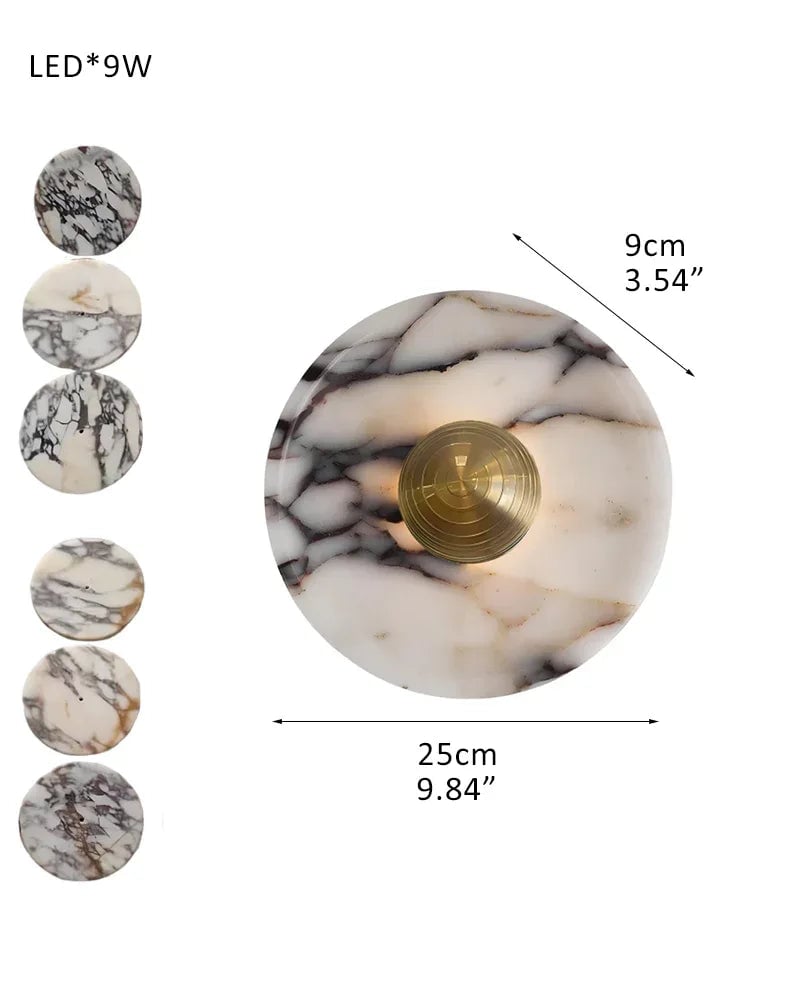 LightsStory Series Geometric Wall Sconce | Round Marble Pure Natural Marble with Iron, Iron finish for Bedrooms, bathrooms, hallways, and kitchen accents Bowl-D25*H9CM D9.84"*H3.54" Gold Modern Art Design Wall Lamp