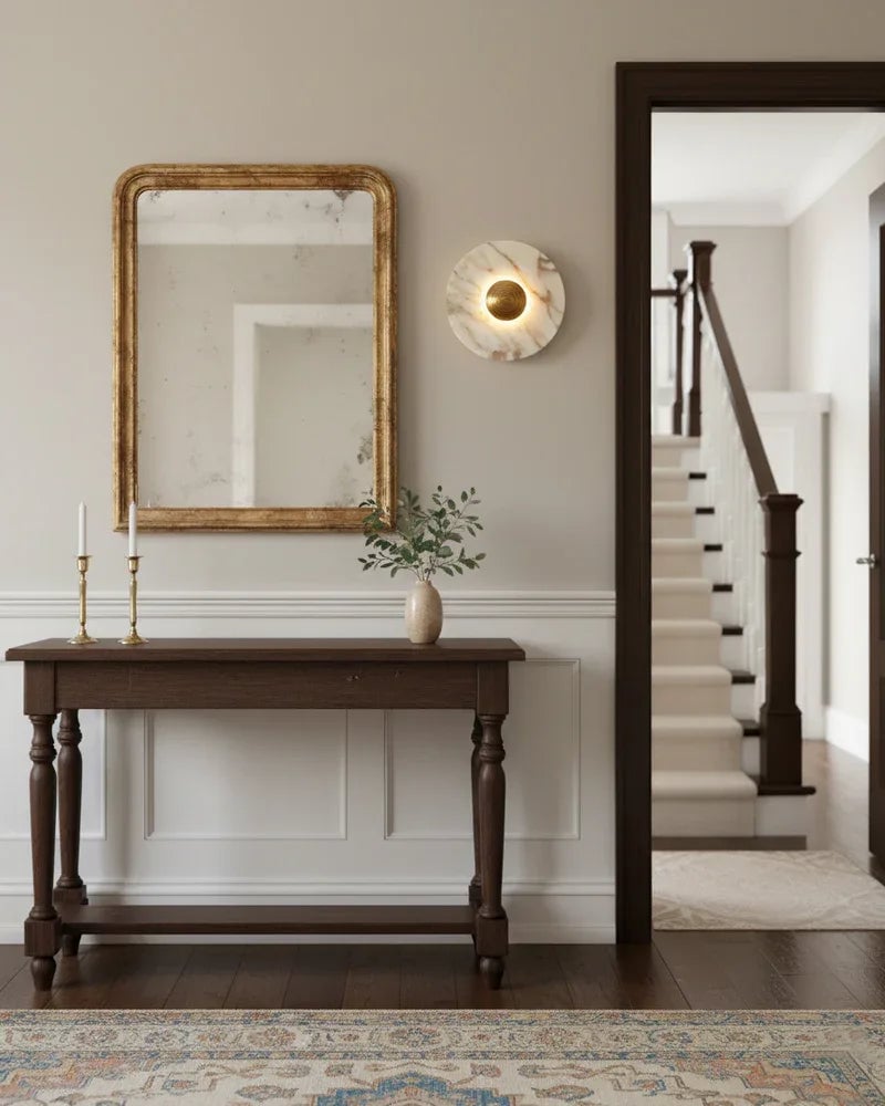 LightsStory Series Geometric Wall Sconce | Round Marble Pure Natural Marble with Iron, Iron finish for Bedrooms, bathrooms, hallways, and kitchen accents Modern Art Design Wall Lamp