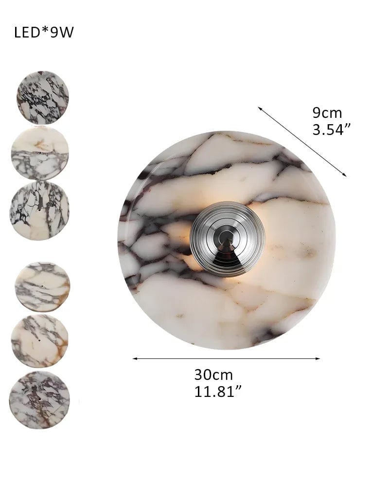 LightsStory Series Geometric Wall Sconce | Round Marble Pure Natural Marble with Iron, Iron finish for Bedrooms, bathrooms, hallways, and kitchen accents Bowl-D30*H9CM D11.81"*H3.54" Silver Modern Art Design Wall Lamp