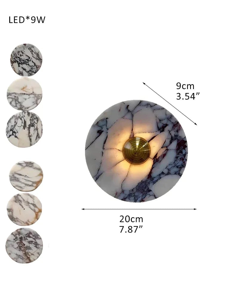 LightsStory Series Geometric Wall Sconce | Round Marble Pure Natural Marble with Iron, Iron finish for Bedrooms, bathrooms, hallways, and kitchen accents Plane-D20*H9CM D7.87"*H3.54" Gold Modern Art Design Wall Lamp