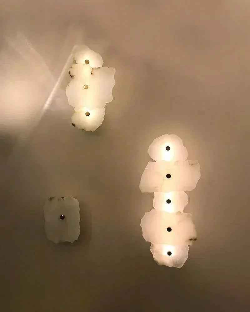 LightsStory Series Geometric Wall Sconce | Sculptural Multi-head Natural White Marble with Gold Accents, Polished Brass for Bathroom Vanities and Hallways Modern Art Design Wall Lamp