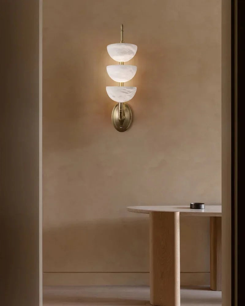 LightsStory Series Geometric Wall Sconce | Semi-Oval Natural marble and snowflake gypsum, Brass finish for Living rooms and bedrooms Flush Mounted Wall Sconce Lamp