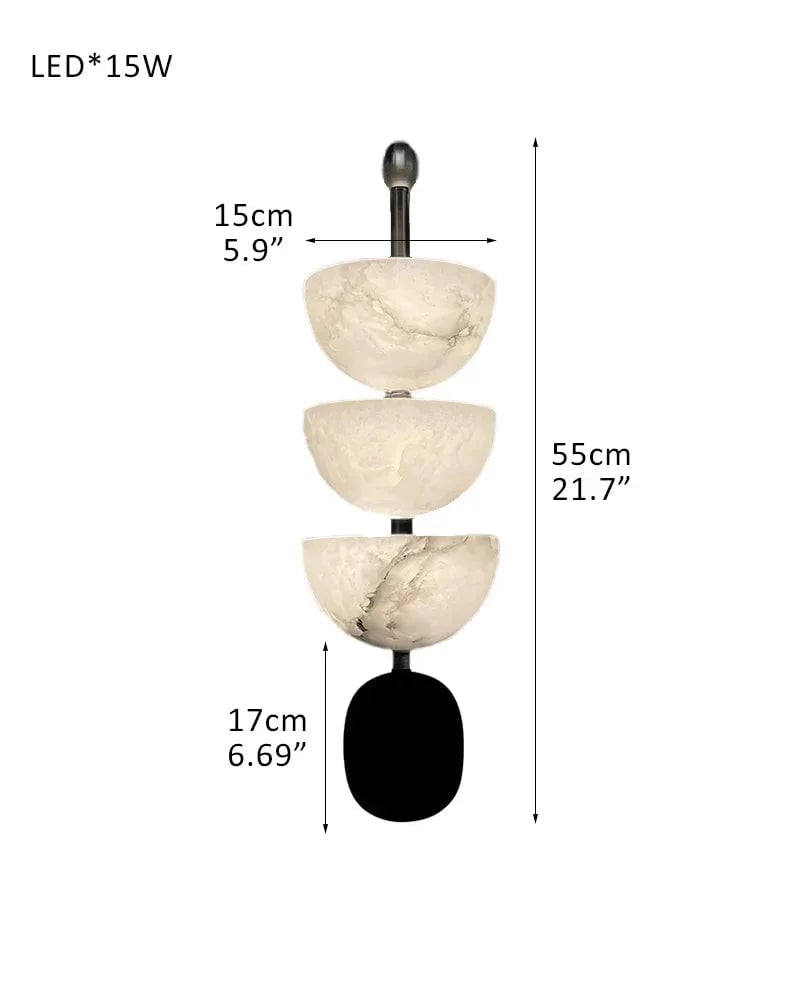 LightsStory Series Geometric Wall Sconce | Semi-Oval Natural marble and snowflake gypsum, Brass finish for Living rooms and bedrooms D15*H55CM D5.91"*H21.65"-A Black Flush Mounted Wall Sconce Lamp